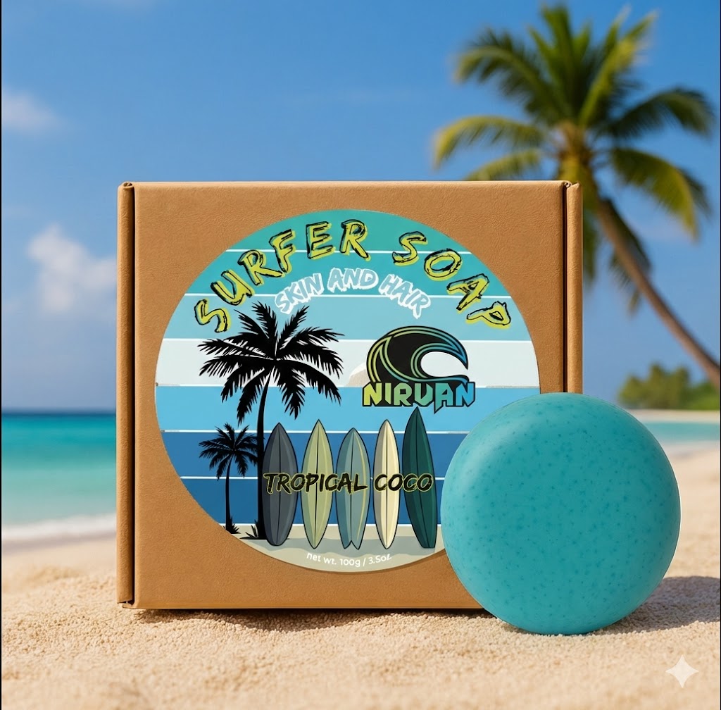 Nirvan Surfer Soap – All-in-One Skin & Hair Bar | Tropical Coconut & Lime Scent