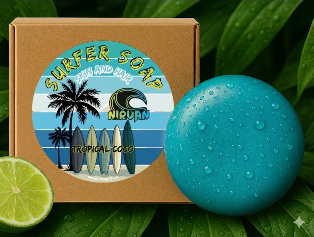 Nirvan Surfer Soap – All-in-One Skin & Hair Bar | Tropical Coconut & Lime Scent - Image 2